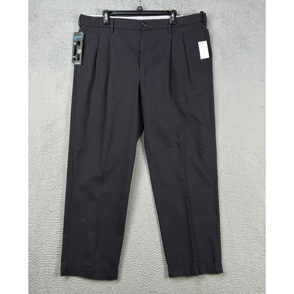 Savane‎ Mens Performance Chino Pants 40X30 Dark Grey Pleated Straight Fit NEW